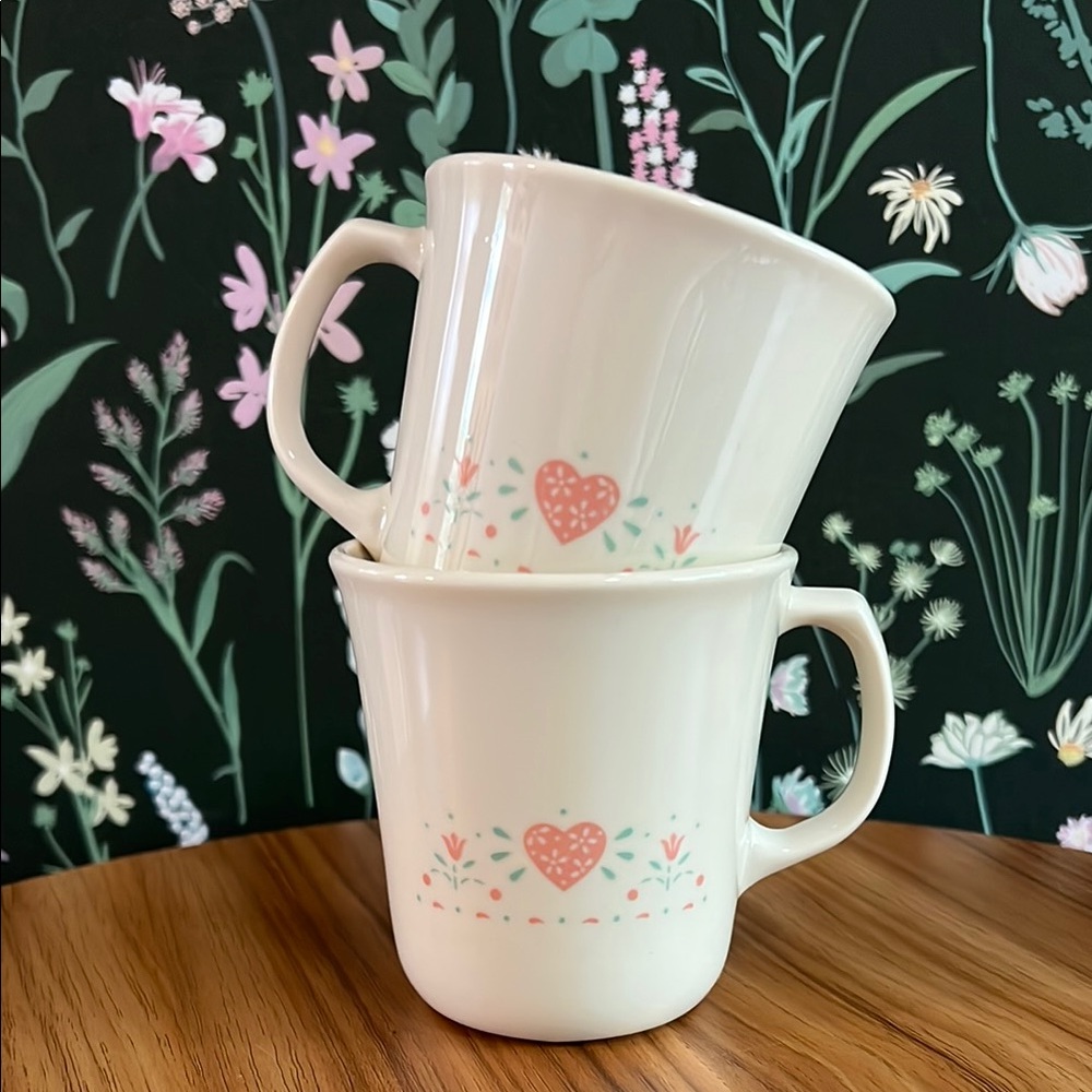 VINTAGE Corelle by Corning Forever Yours coffee mugs SET OF 2 90’s heart mug